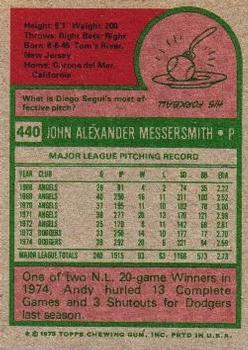 1975 Topps #440 Andy Messersmith Back