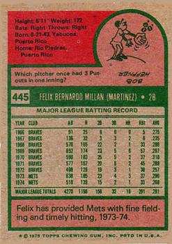 1975 Topps #445 Felix Millan Back