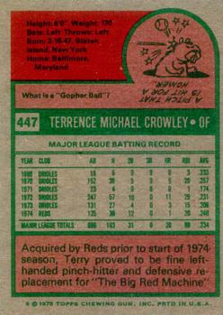1975 Topps #447 Terry Crowley Back