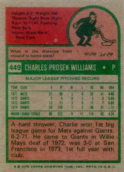 1975 Topps #449 Charlie Williams Back