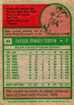 1975 Topps #44 Pat Dobson Back
