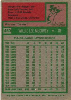 1975 Topps #450 Willie McCovey Back
