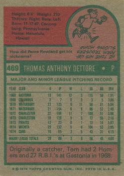 1975 Topps #469 Tom Dettore Back