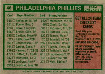 1975 Topps #46 Philadelphia Phillies / Danny Ozark Back