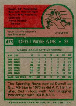 1975 Topps #475 Darrell Evans Back