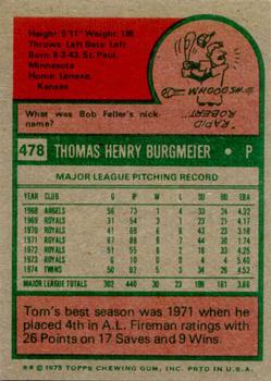 1975 Topps #478 Tom Burgmeier Back