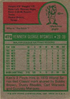 1975 Topps #479 Ken Boswell Back