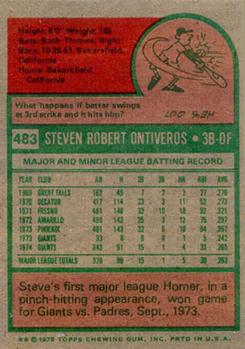 1975 Topps #483 Steve Ontiveros Back