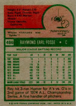 1975 Topps #486 Ray Fosse Back