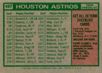 1975 Topps #487 Houston Astros / Preston Gomez Back