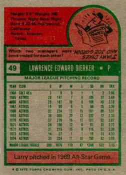 1975 Topps #49 Larry Dierker Back
