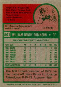 1975 Topps #501 Bill Robinson Back
