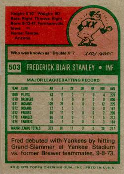 1975 Topps #503 Fred Stanley Back