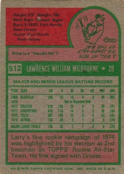 1975 Topps #512 Larry Milbourne Back