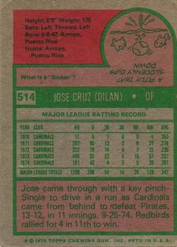 1975 Topps #514 Jose Cruz Back