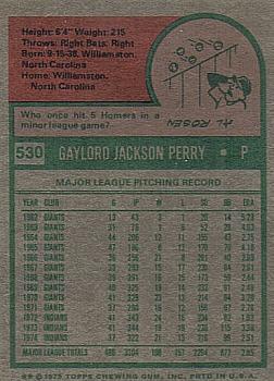 1975 Topps #530 Gaylord Perry Back