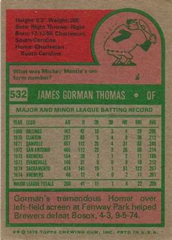1975 Topps #532 Gorman Thomas Back