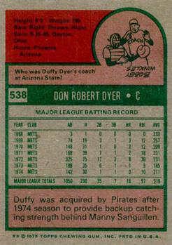 1975 Topps #538 Duffy Dyer Back