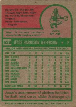 1975 Topps #539 Jesse Jefferson Back