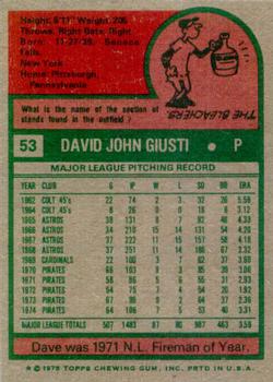 1975 Topps #53 Dave Giusti Back