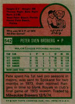 1975 Topps #542 Pete Broberg Back