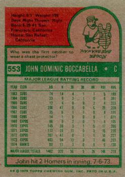 1975 Topps #553 John Boccabella Back
