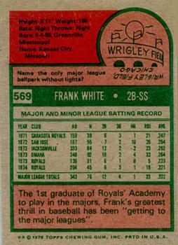 1975 Topps #569 Frank White Back