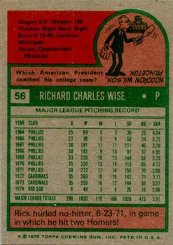 1975 Topps #56 Rick Wise Back