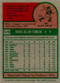 1975 Topps #578 Dave Tomlin Back