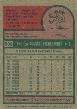 1975 Topps #583 Andy Etchebarren Back