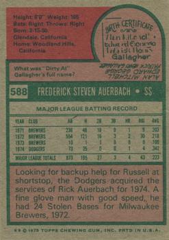 1975 Topps #588 Rick Auerbach Back