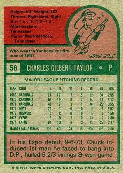 1975 Topps #58 Chuck Taylor Back