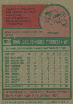 1975 Topps #601 Juan Beniquez Back
