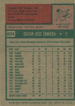 1975 Topps #604 Oscar Zamora Back