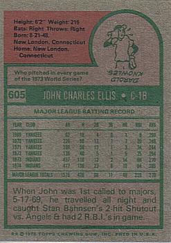 1975 Topps #605 John Ellis Back