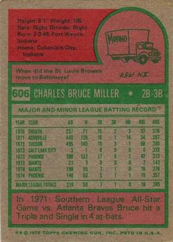 1975 Topps #606 Bruce Miller Back