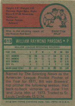1975 Topps #613 Bill Parsons Back
