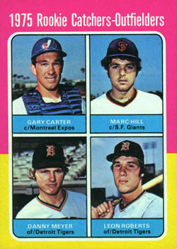 1975 Topps #620 1975 Rookie Catchers-Outfielders (Gary Carter / Marc Hill / Danny Meyer / Leon Roberts) Front