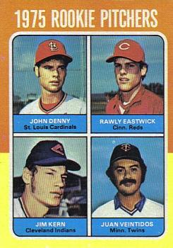 1975 Topps #621 1975 Rookie Pitchers (John Denny / Rawly Eastwick / Jim Kern / Juan Veintidos) Front