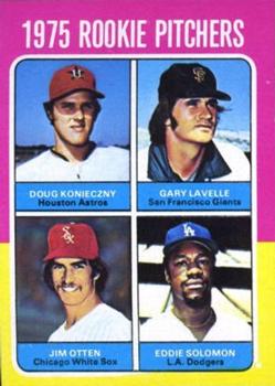 1975 Topps #624 1975 Rookie Pitchers (Doug Konieczny / Gary Lavelle / Jim Otten / Eddie Solomon) Front