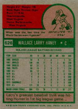 1975 Topps #626 Larry Haney Back