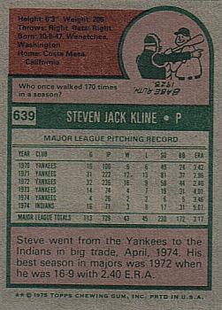 1975 Topps #639 Steve Kline Back