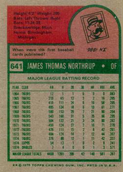 1975 Topps #641 Jim Northrup Back