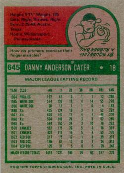 1975 Topps #645 Danny Cater Back