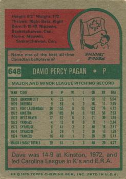 1975 Topps #648 Dave Pagan Back