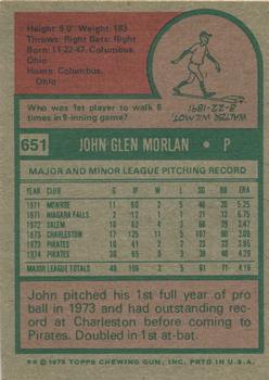 1975 Topps #651 John Morlan Back
