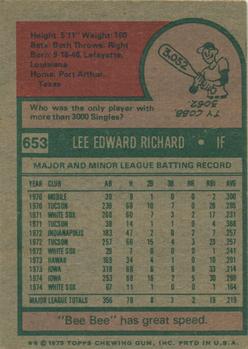 1975 Topps #653 Lee Richard Back