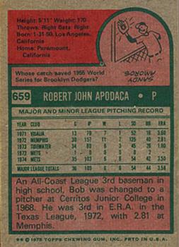 1975 Topps #659 Bob Apodaca Back