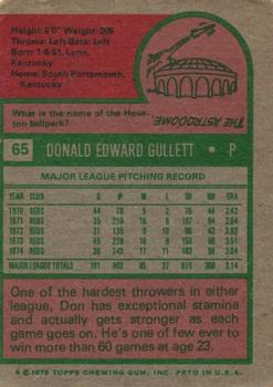 1975 Topps #65 Don Gullett Back