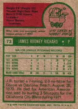 1975 Topps #73 J.R. Richard Back
